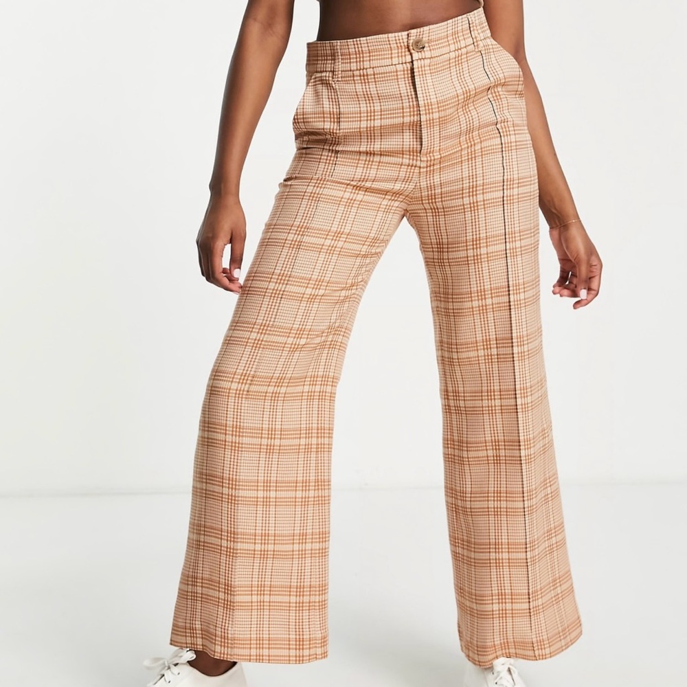 & other stories white leg beige check pants
